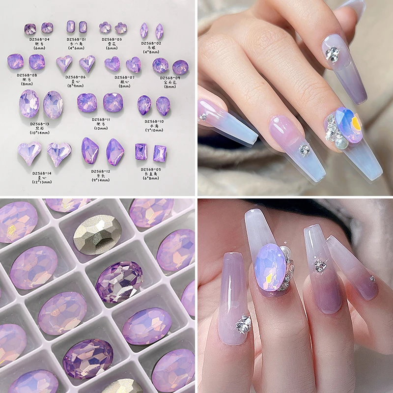 

DIY Shiny Purple Pointed Bottom Crystal Drill Nail Art Decoration Love Heart Geometric Rhinestone Manicure Accessories Wholesale