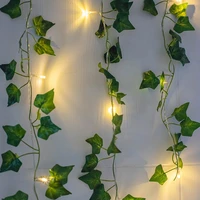 artificial green leaves vine fake creeper ivy 2m 10led string fairy lights for home wedding birthday party hanging garland decor