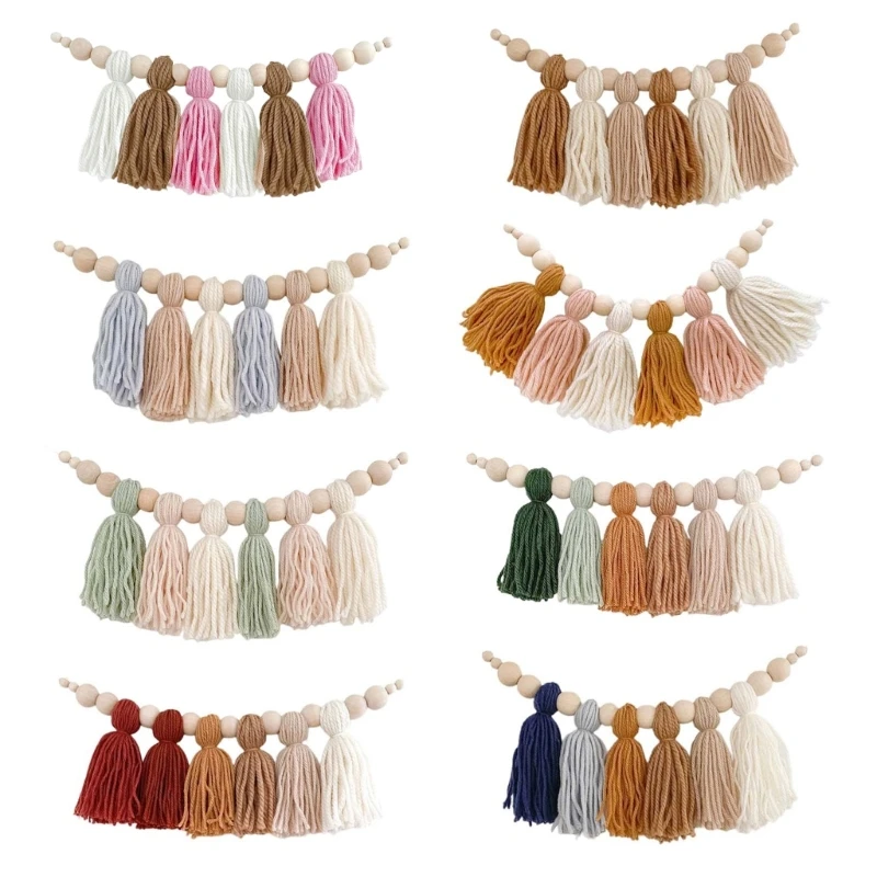 

Искусственная гирлянда с деревянными бусинами, искусственный задник, богемное домашнее разноцветное настенное украшение для спальни, детс...