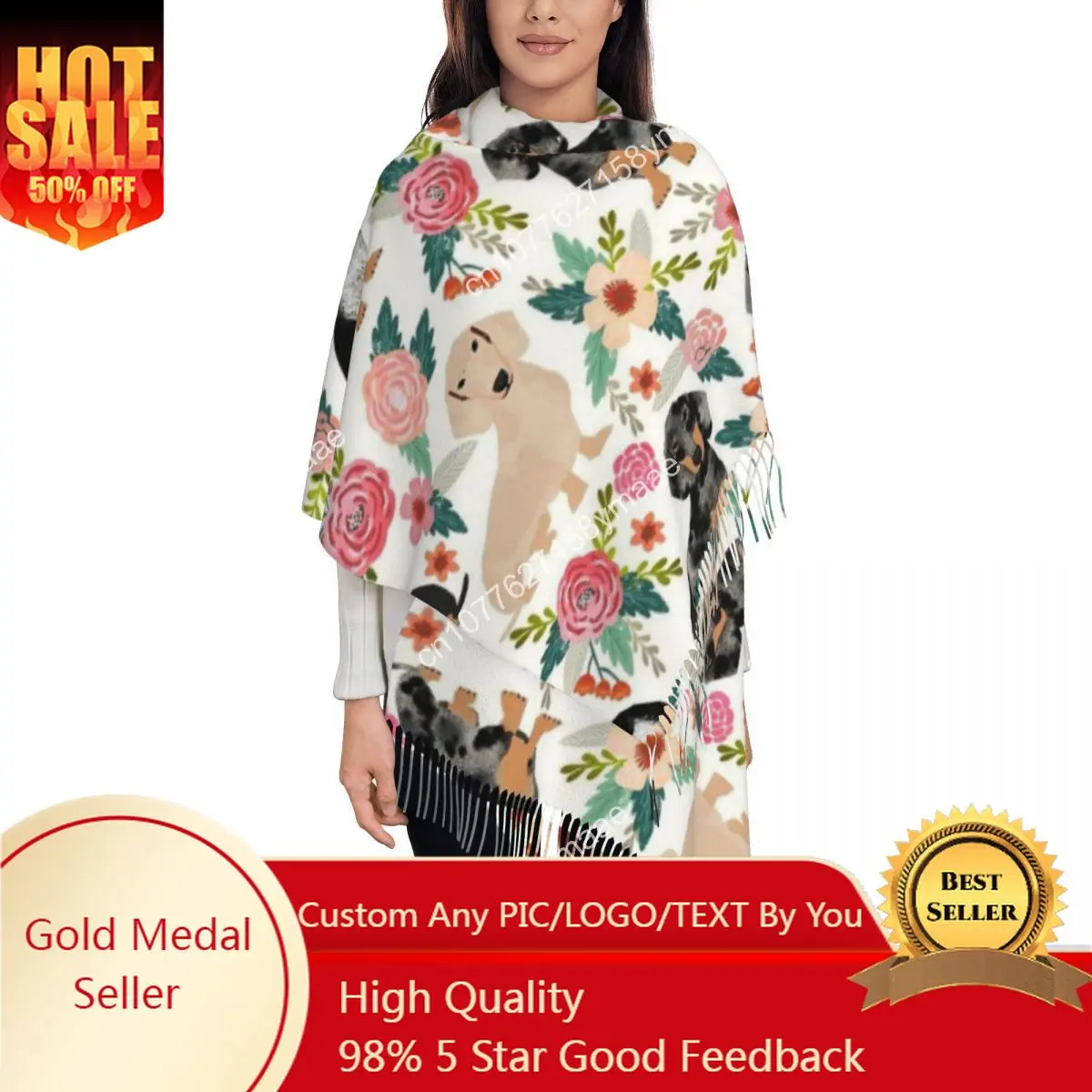 

Custom Egyptian Basset Hound Dog Scarf for Womens Winter Warm Shawl Wrap Animal Cartoon Large Shawl Scarf for Evening Dress