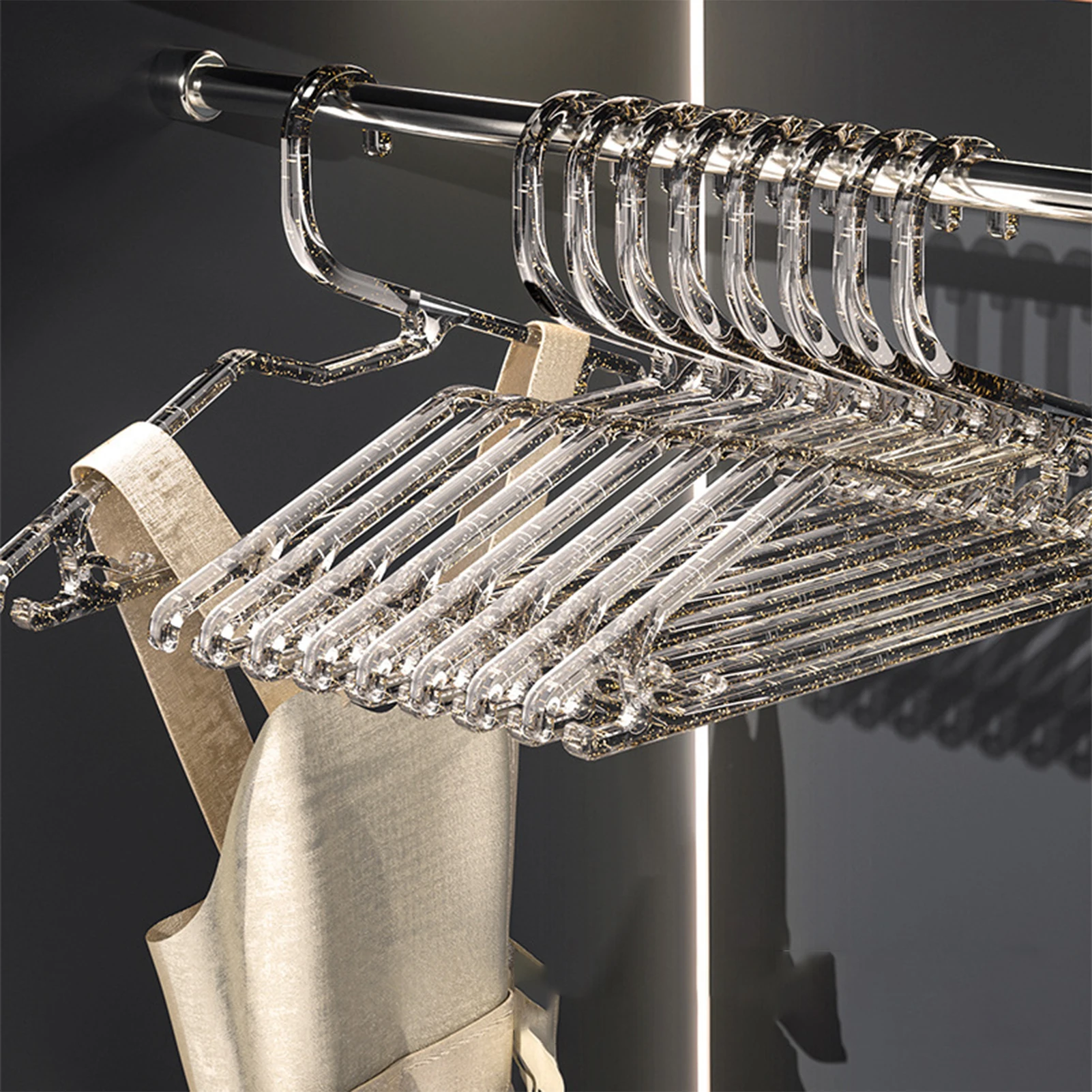 10pcs Transparent Traceless Plastic Hanger Seamless Crease-resistant Anti-slip Dry Clothes Rack Great For Hanging Pants Skirts