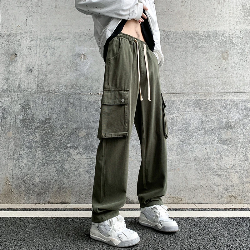 

Army Green Cargo Jeans Men's Multi-pocket Straight-leg Casual Wide-leg Pants New American Style Street Retro Hip Hop Trousers