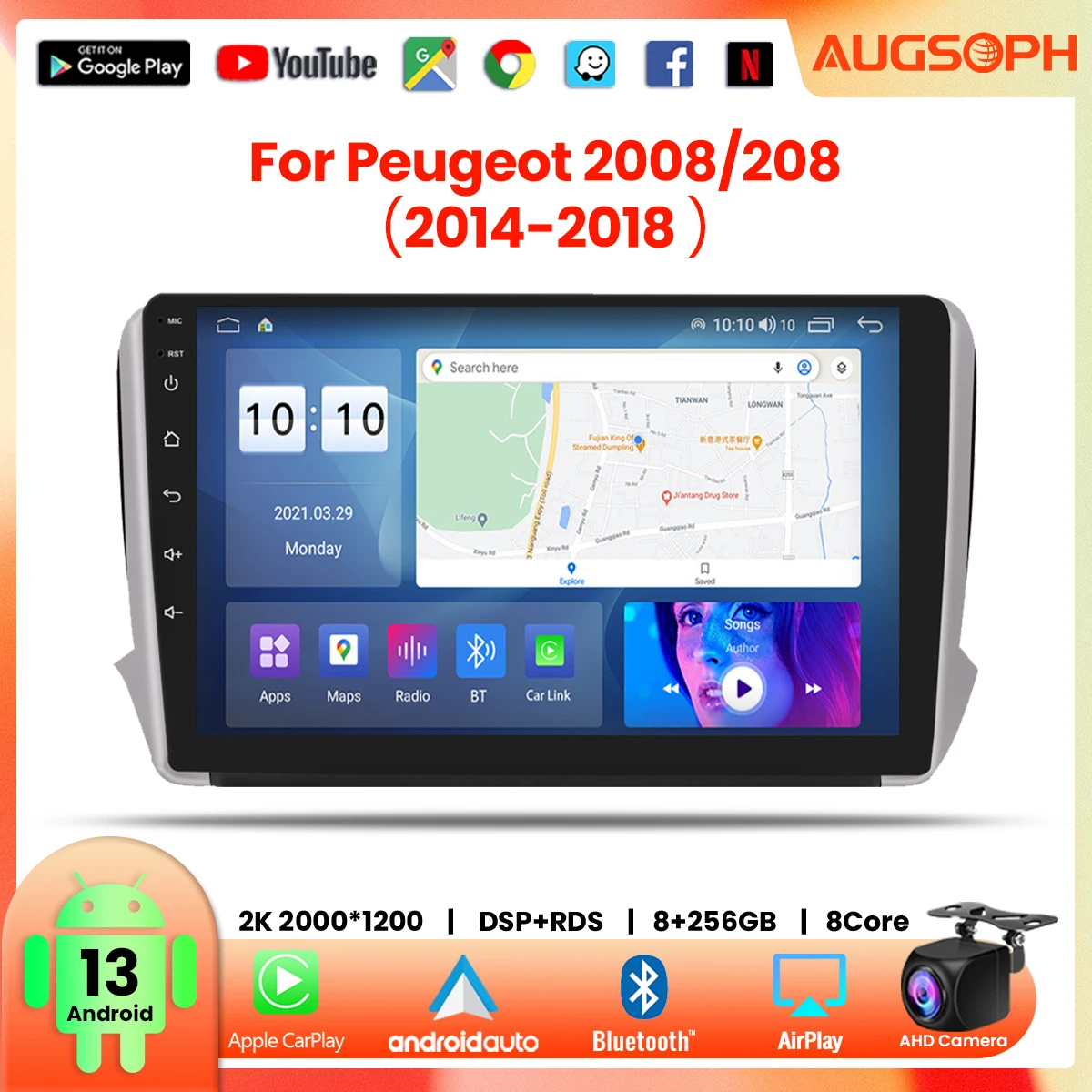 

Android 13 Car Radio For Peugeot 2008/208 2014-2018, 10inch Multimedia Player With 4G WiFi Carplay & 2Din GPS Navigation