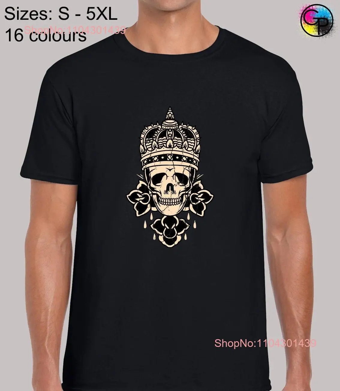 King skull mens T Shirt unisex funny joke novelty cool design retro skeleton tattoo art fashion vintage crown classic