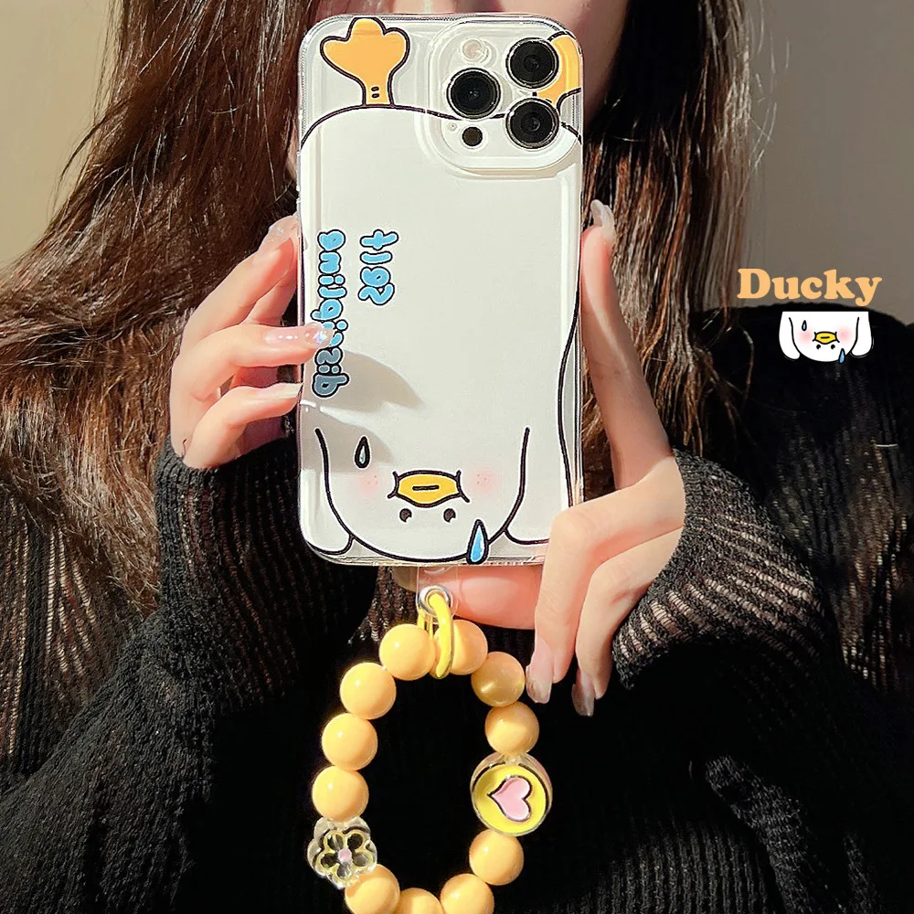 

Cartoon inverted duck iPhone 14 phone case with bracelet 12 suitable for Apple 13 promax cute 11 protective case XS/8P anti drop