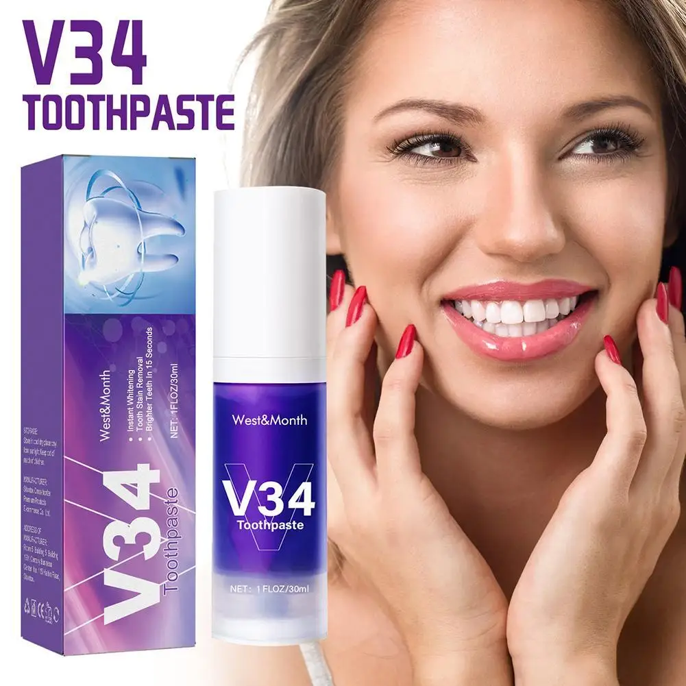 

Purple Tooth Cleansing Mousse Plaque Smoke Stains Removal Remove Odor Oral Refreshing Dental Whitening Toothpaste Women Men