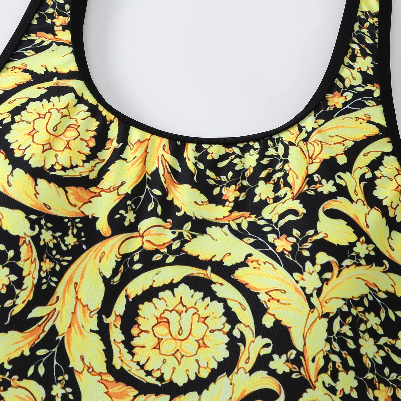 2023 Women Swimsuit With Cover up Summer Luxury Women Swimwear One-piece Sexy Bathing Suits Retro Golden Floral Print Beach Wear