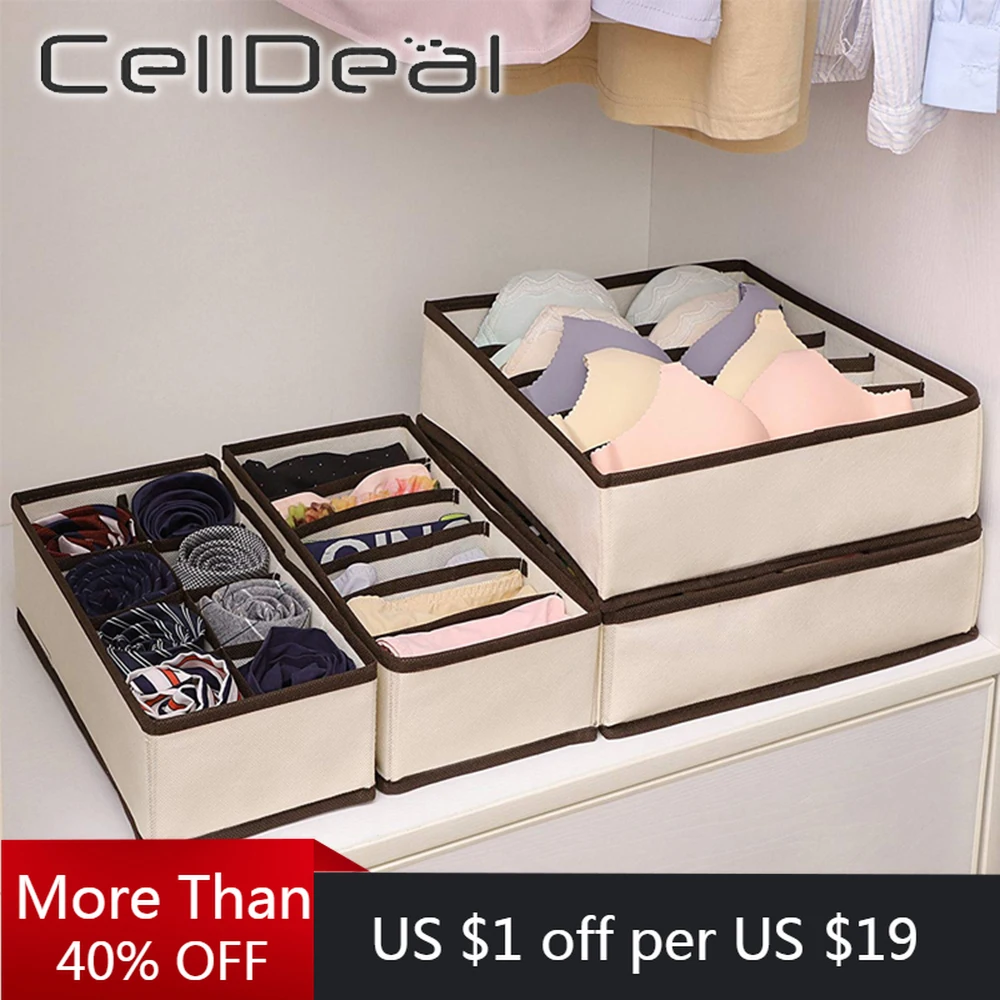 

6/7/8/24 Grid Storage Boxes Multi-size Foldable Wardrobe Drawer Divider Lidded Closet Organizer Drawer for Underwear Socks Bra