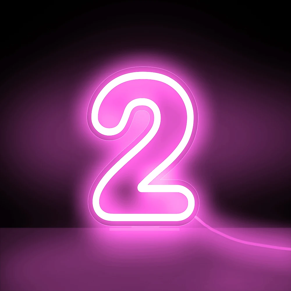 

Number 0-9 Neon Sign Light 38cm High For Baby Birthday Party Wall Art Design Led Lamp Personalized Sign 5V USB With Base (Pink)