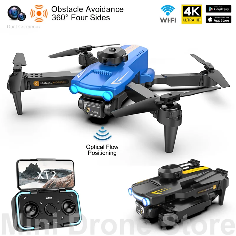 XT2 RC Helicopters Toy Gifts Mini FPV Drone 4k HD VR Obstacle Avoidance Optical Flow Folding Quadcopter With Camera Free Return