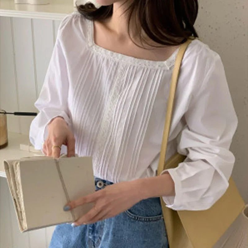 Женская элегантная кружевная рубашка Элегантная универсальная белая с