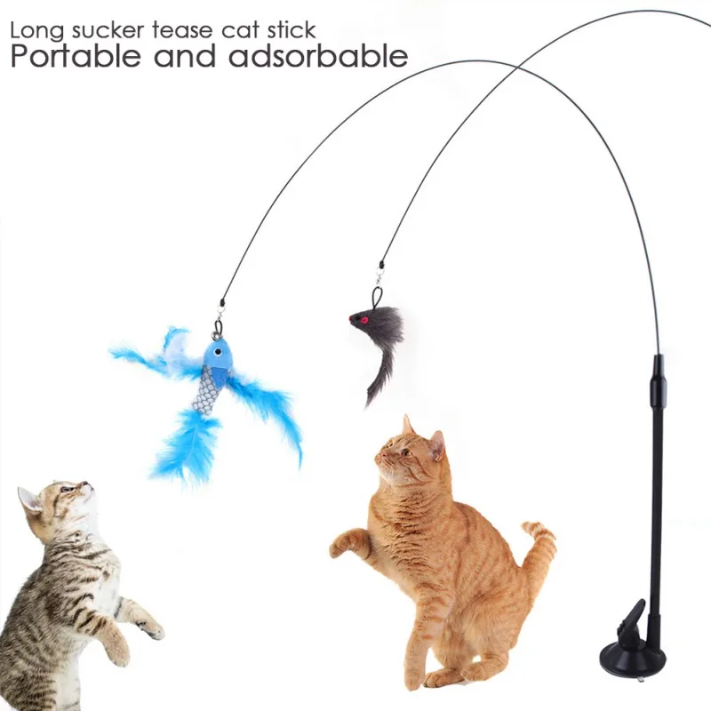 

Cat Teaser Wand Rod Chase Toys Fish Funny Cat Rod Feather Toy Pet Cat Interactive Training Playing Stick Toy Newest