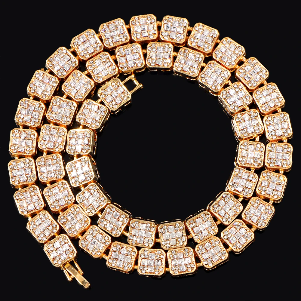 

Hip Hop Bling Micro Paved Rhinestones Square Tennis Necklace For Women Men Iced Out Cuban Link Chain Necklace Luxury Jewelry