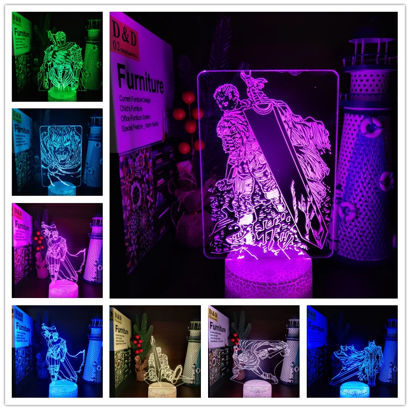 

Anime Led Night Light Berserk Guts Figure 3D Visual Lamp for Bedroom Decorative Table Lamp Colorful Lampara Manga Gifts Berserk