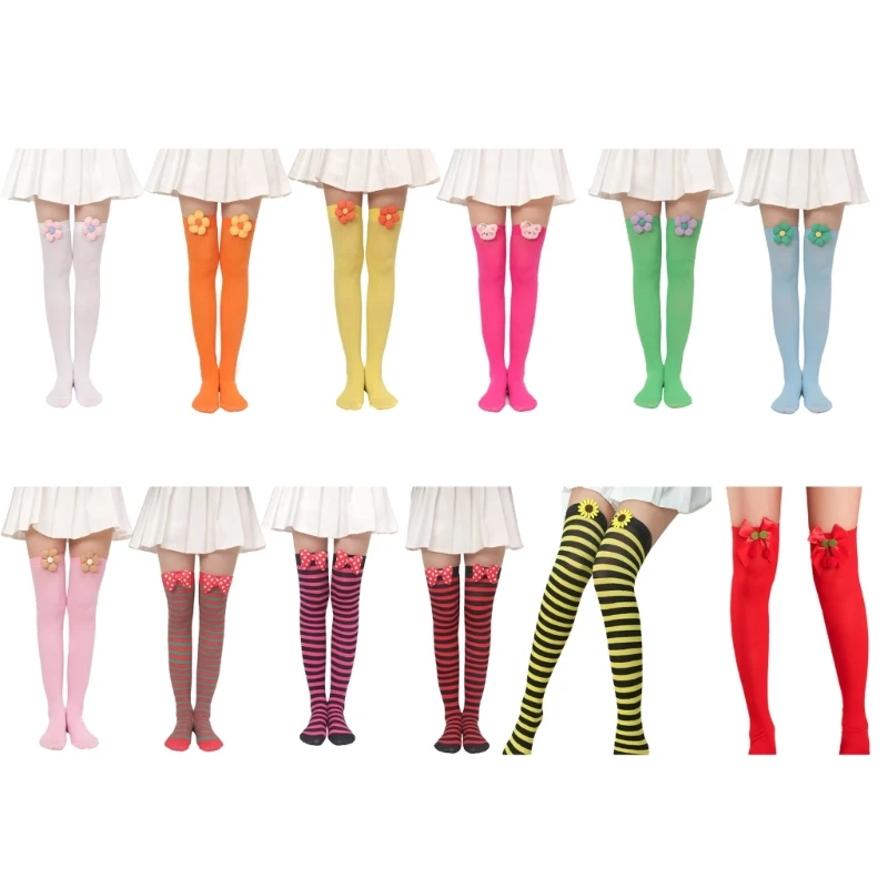 

MXMB женские шелковистые длинные носки выше колена с милым 3D цветочным бантом в японском стиле милые однотонные карамельных цветов высокие ч...