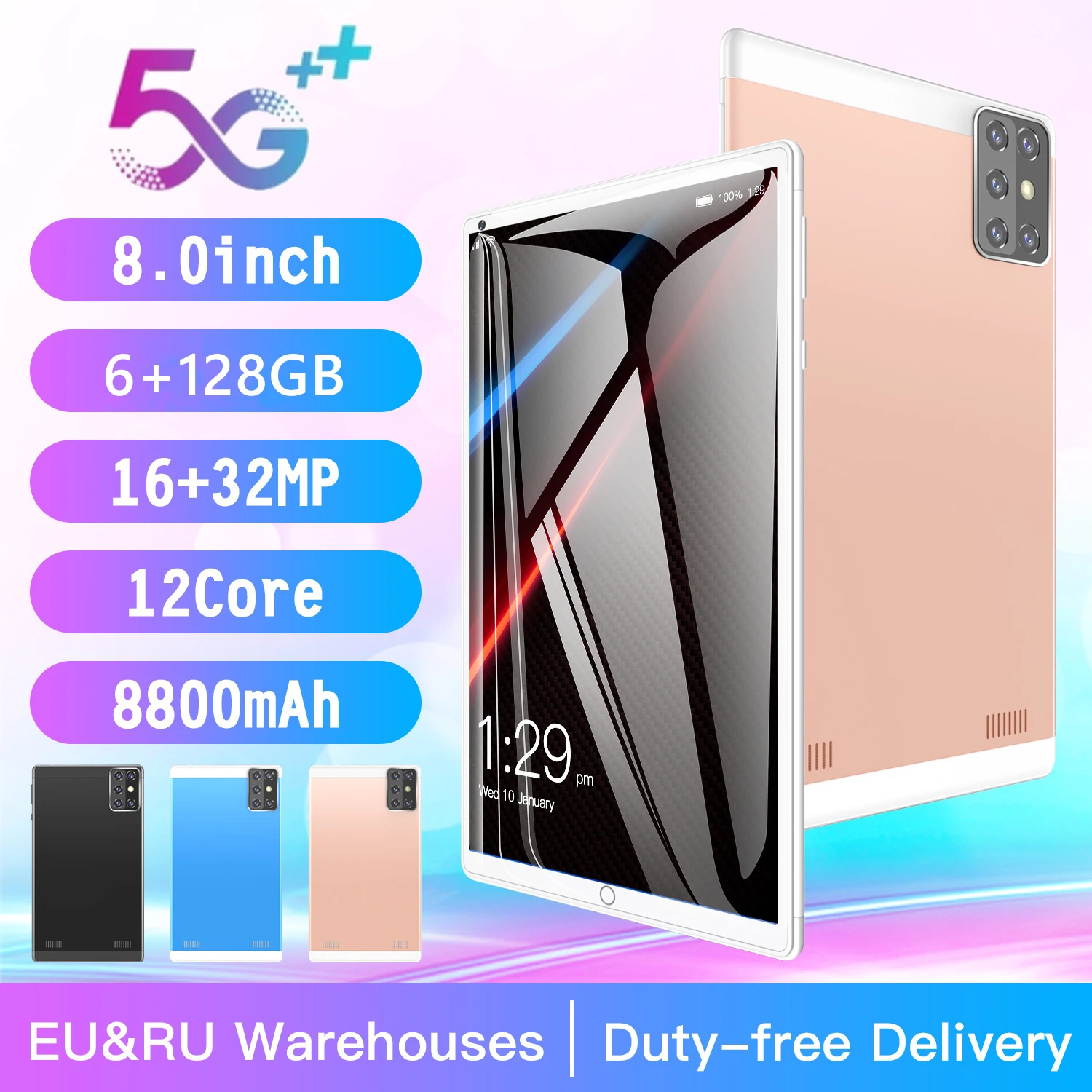 

New Pad K20 5G Tablet 8800mAh 6GB RAM 128GB ROM 8 Inch GPS WPS Office 12 Core Dual SIM Send Keyboard Tablette Google Play PC