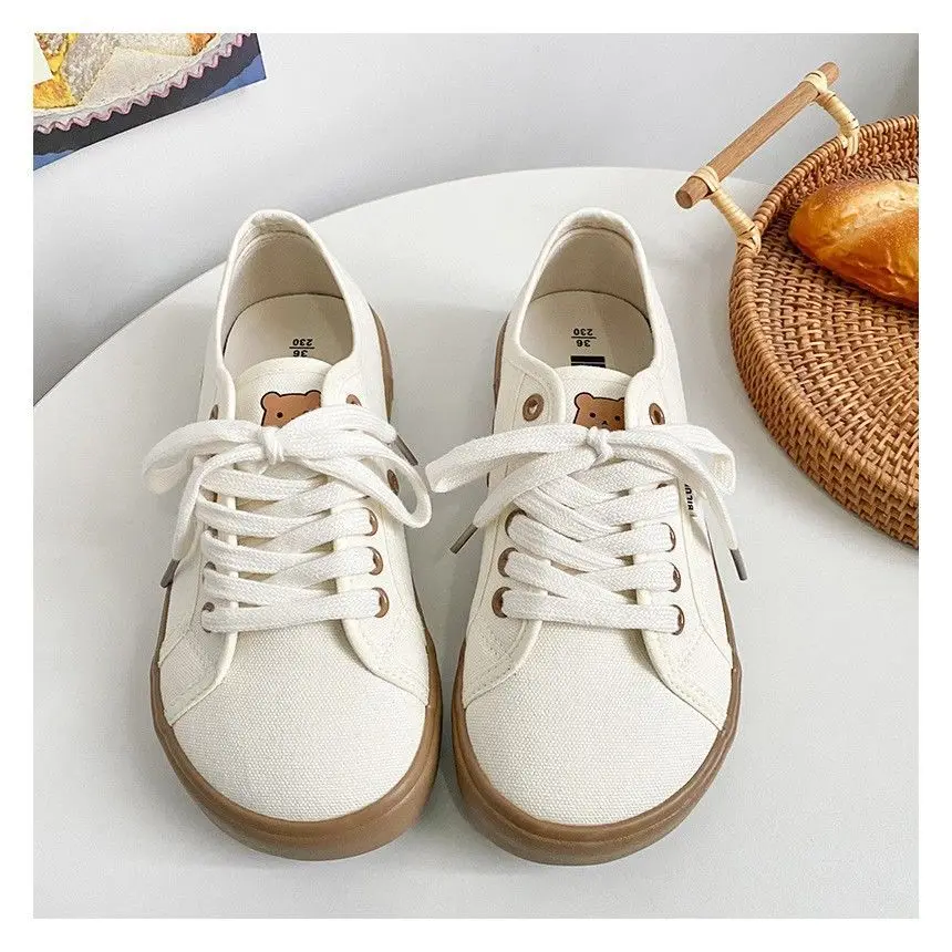 Wide Toe Canvas Shoes Women's Trainers Espadrilles Vulcanized Sneaker Woman Blue Red Low Top Shoe Girl Bear Print Harajuku Shoes