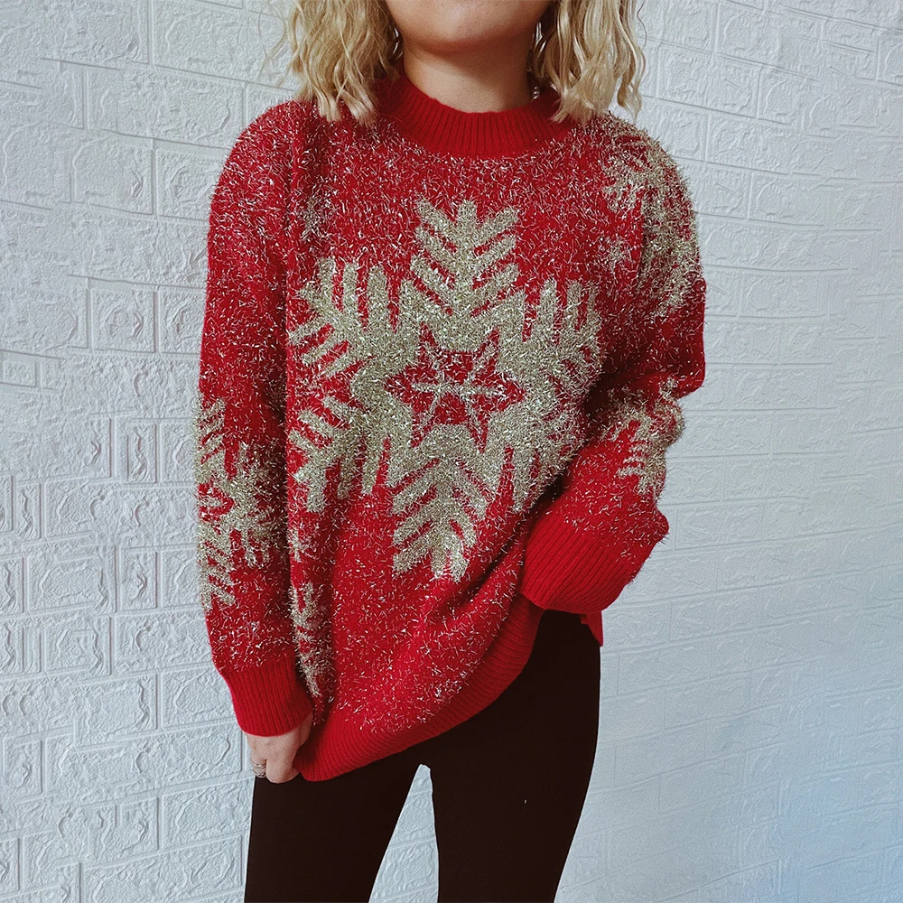 

Женский Рождественский вязаный свитер, свитшот, женский зимний теплый джемпер в виде лося, одежда 2023