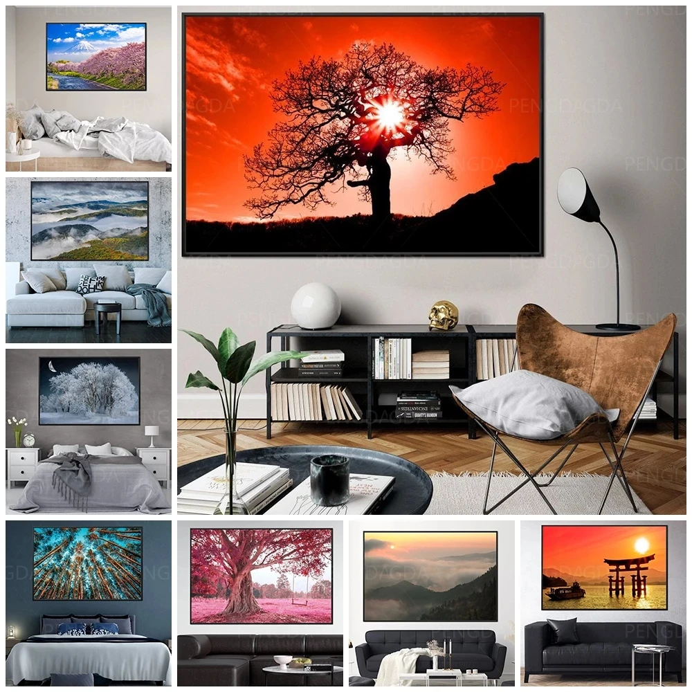 

Home Decoration Hd Prints Tree Sea Mountain Painting Pictures Wall Art Modular Landscape Canvas Modern Poster For Living Room