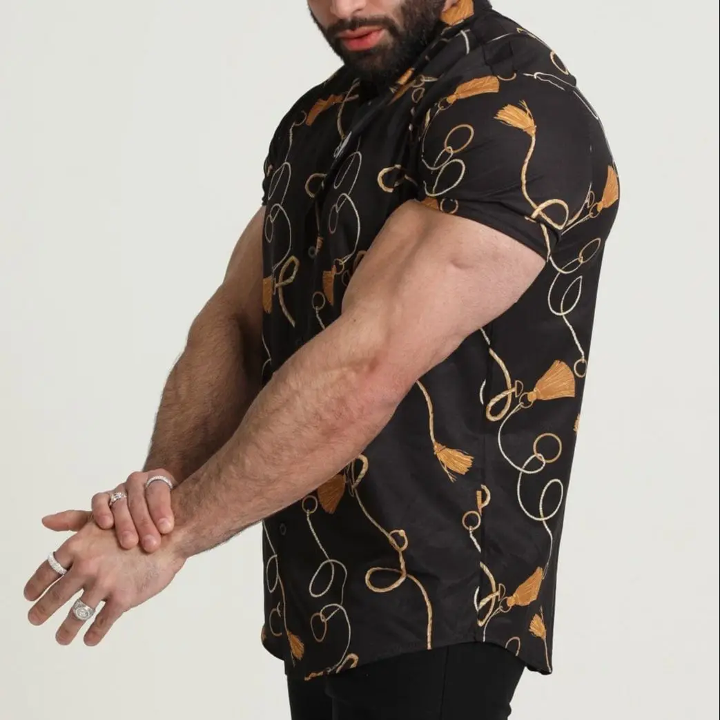2022 spring and summer stitching big red contrast color men's social shirt brand element popular fashion men's clothing