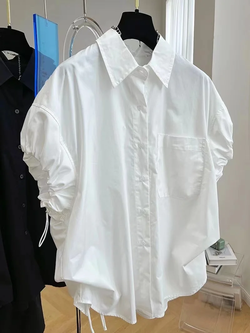 Женская свободная рубашка в Корейском стиле роскошная дизайнерская черная со