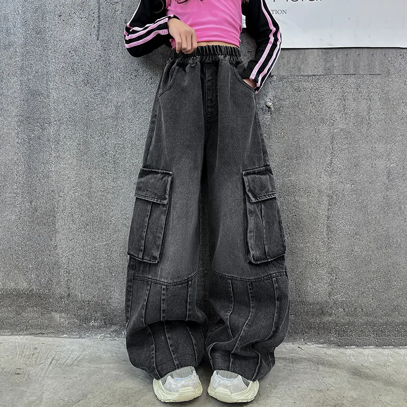 Джинсы для девочек с несколькими карманами на возраст 6 8 10 12 14 лет весна-осень