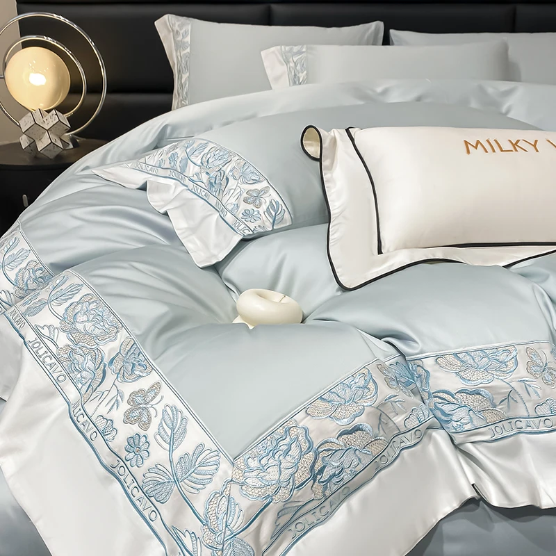 

Egyptian Cotton Bedding Set Luxury High Quality Pure Cotton Embroidery Duvet Cover Bed Sheets and Pillowcases Bed Comforter Set