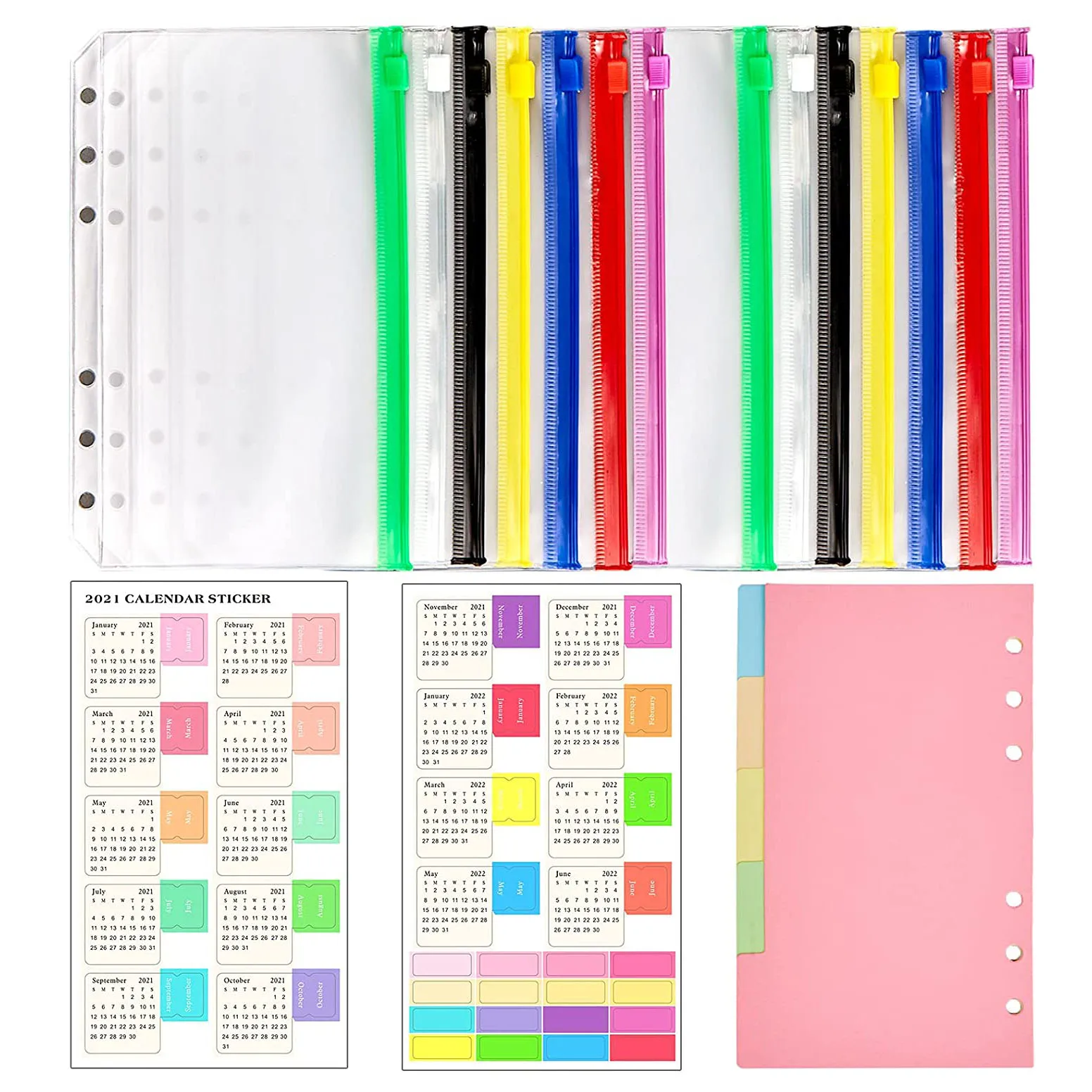 

Конверты А6 для наличных денег, карманы на молнии, с наклейкой на календарь, делители на индекс для блокнота с 6 кольцами