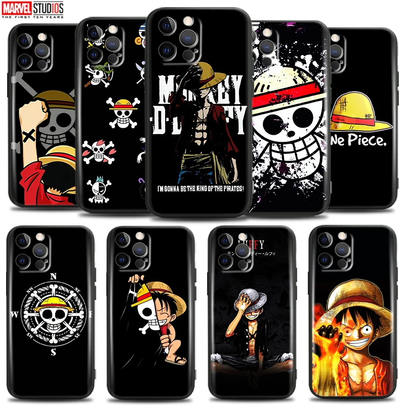 

One Piece Luffy Logo For Apple iPhone 13 12 11 Pro 12 13 Mini X XR XS Max SE 6 6S 7 8 Plus Phone Case Back Silicone Cover Black