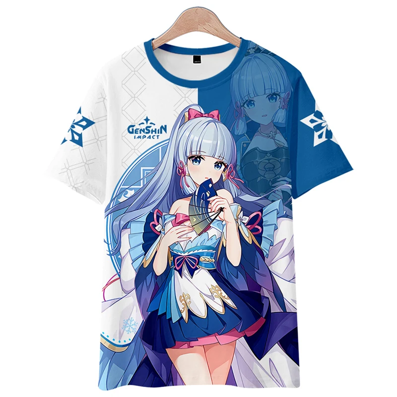 

3D Printed Genshin Impact Kamisato Ayaka Cosplay T-Shirt Ayaka Unisex Polyester Short Sleeve Tops Fashion Tee Shirt
