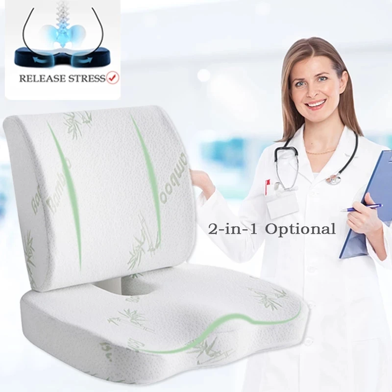 

Cushion Slow Rebound Waist Support Set for Home Office Health Care Chair Pad 2 In 1 Bamboo Fiber Memory Foam Seat Cushion Back