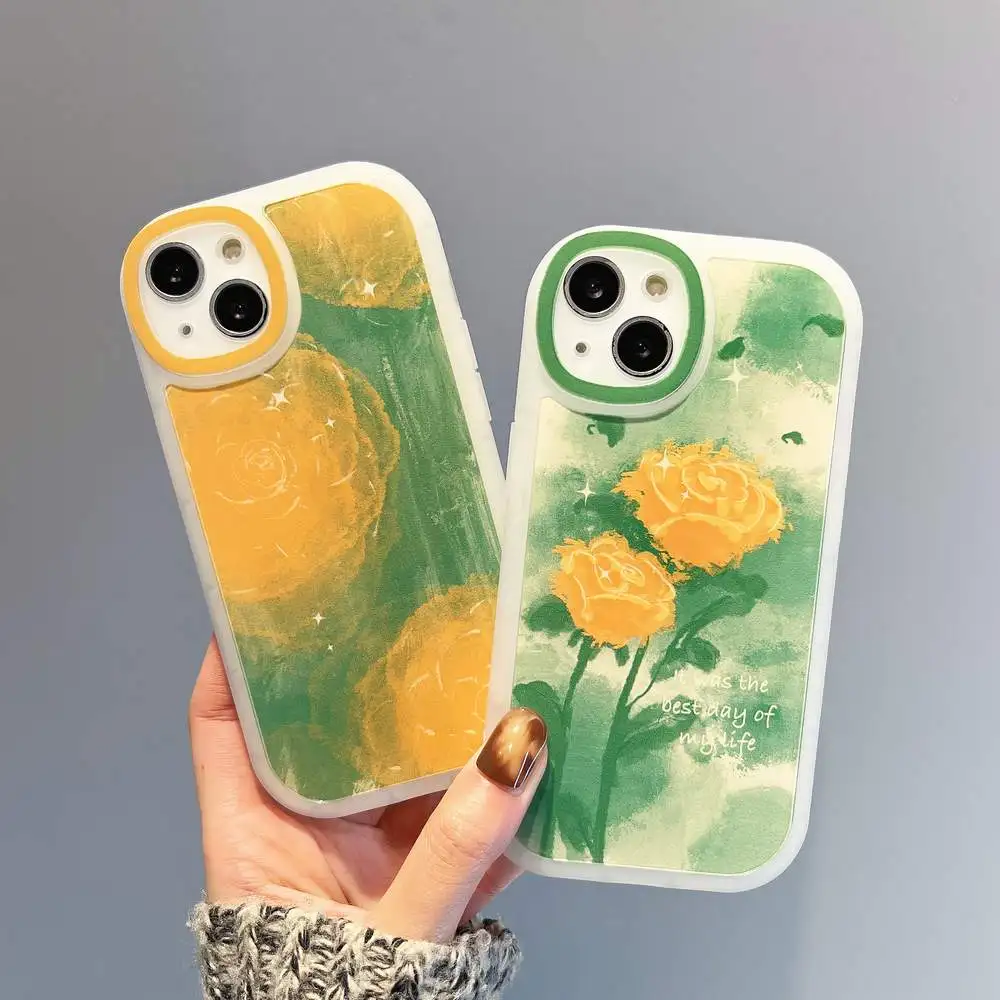 

Ink Painting Matte TPU Graffiti Flower Shockproof Cases Soft Phone Case Cover For iPhone 13 11 12 Pro Max XR XS Max Cases Shell