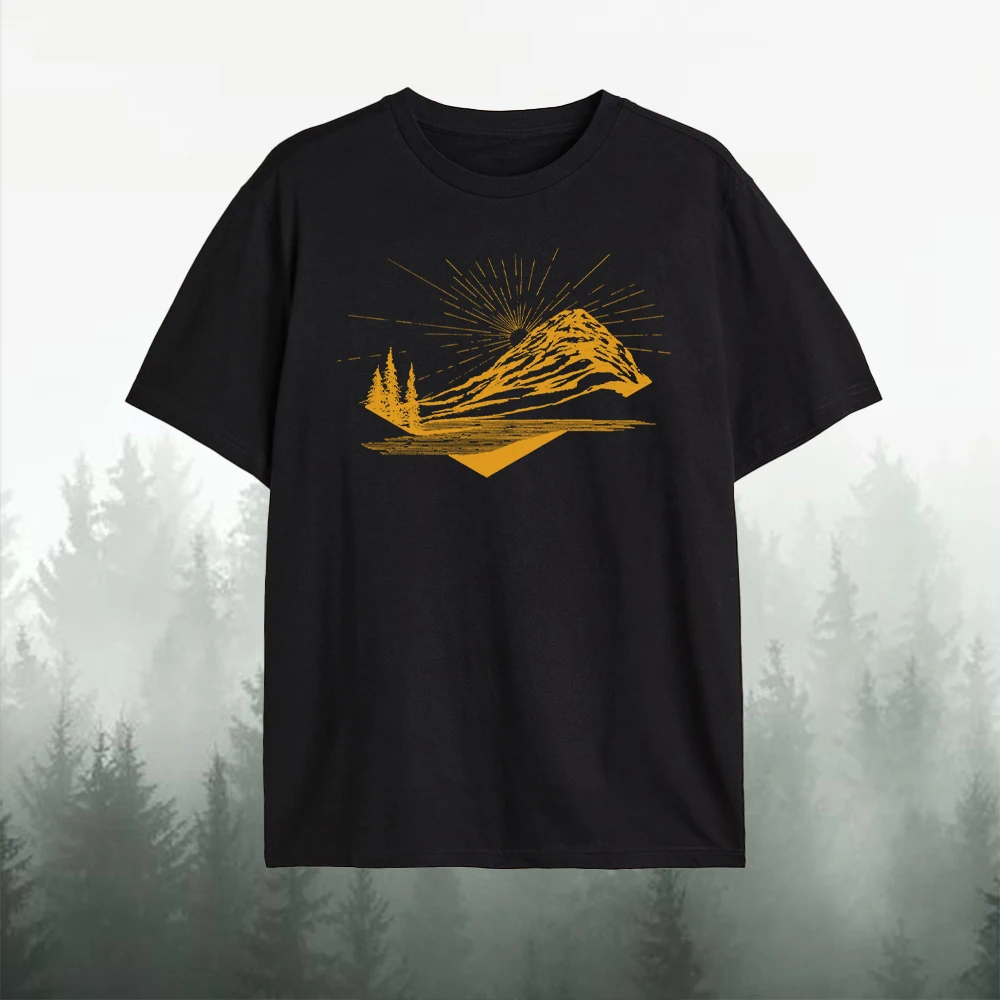 

Sunset Hills Men's Cotton T-Shirt Personality Retro Casual Tops Simple Oversized Clothing Men's Temperament Short-Sleeved