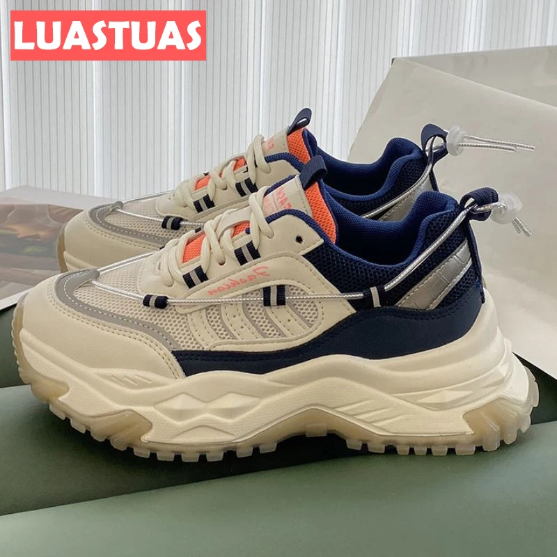 

LuasTuas New Women Sneakers 2022 Real Leather Ins Shoes For Woman Spring Mix Color Thick Bottom Vacation Footwear Size 35-40