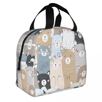 retro cute bluish grey pastel baby teddy bear insulated lunch bags print food case cooler warm bento box lunch box for school