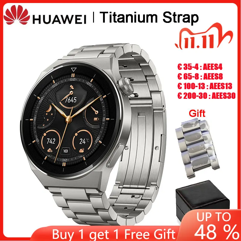 Дешево Ремешок титановый для Huawei Watch 3/3pro, оригинальный титановый металлический браслет для Huawei GT 2 Pro, серый, 22 мм