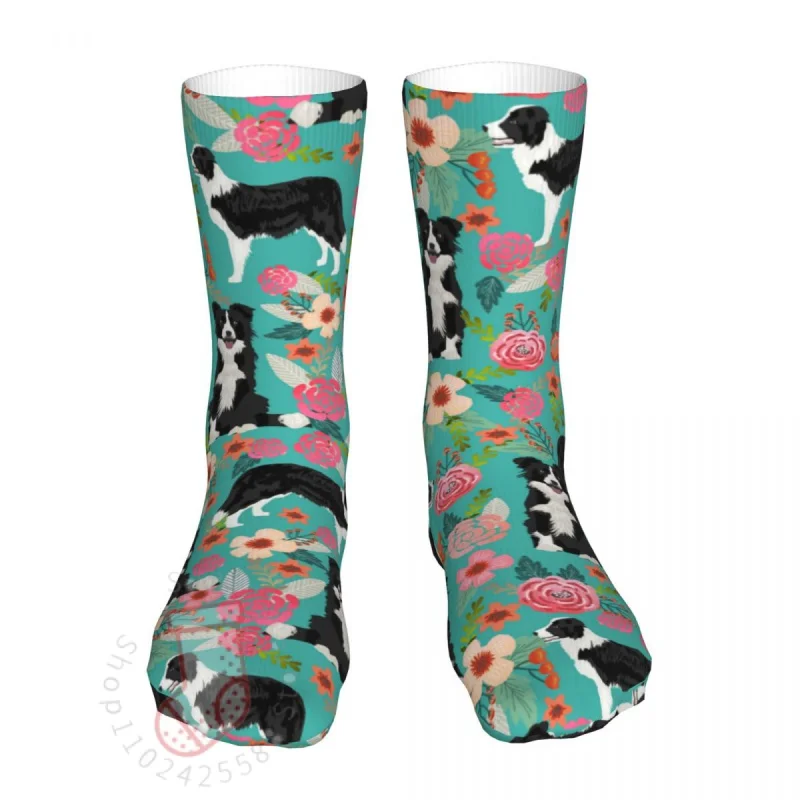 

Men Cycling Border Collie Dog Vintage Florals Socks Cotton Funny Animal Women Socks