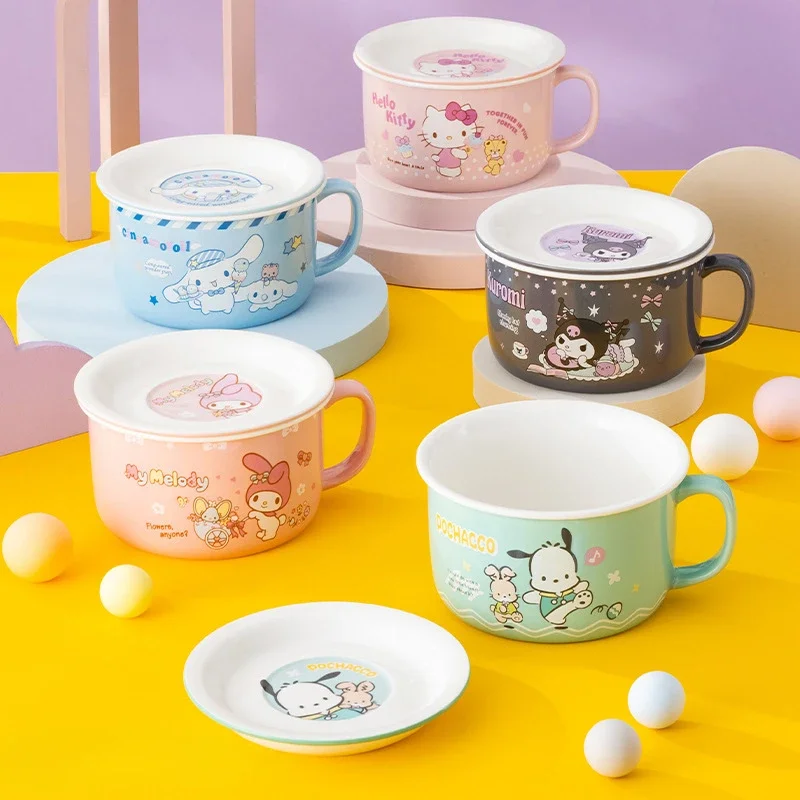 

Sanrio, Hello Kitty My Melody Kuromi столовая посуда аниме Kawaii керамическая чаша для студентов Bento чаша для лапши быстрого приготовления теплоизоляция