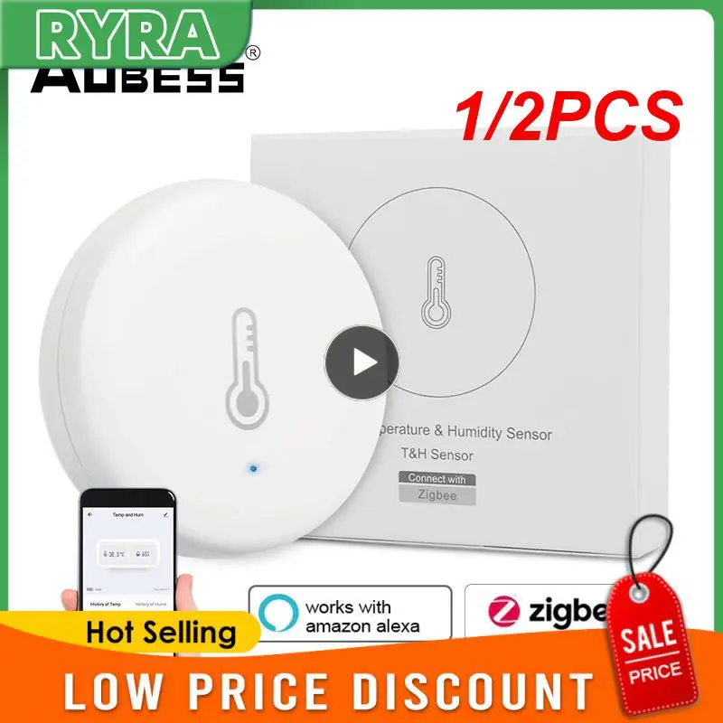 

1/2PCS Tuya Smart ZigBee Smart Temperature And Humidity Sensor Battery Powered Security With Tuya Smart Life App Alexa