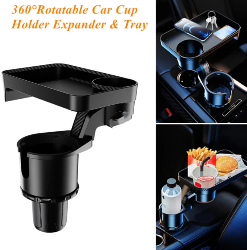 Multifunctional Cup Holder With Attachable Tray 360° Swivel Adjustable Car Food Eating Tray Table For Cup Holders Expander