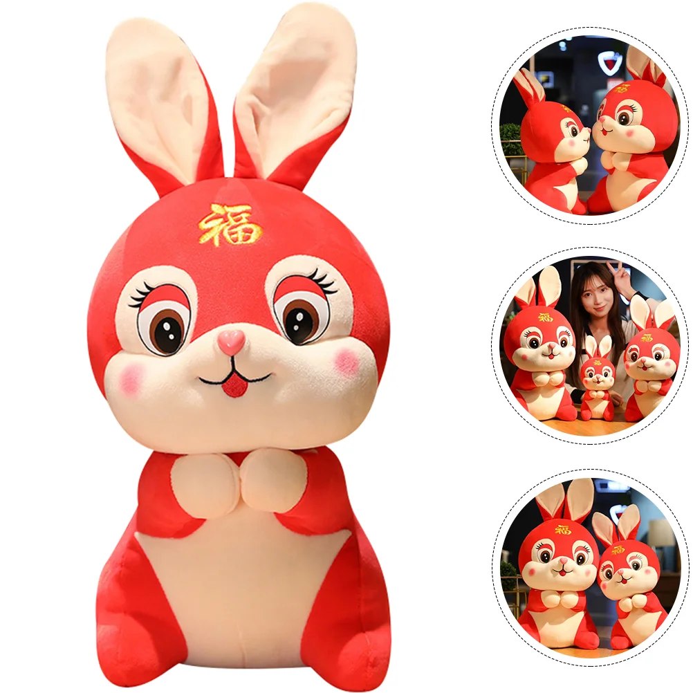 

Rabbit Stuffed Year Bunny Chinese Mascot Animals Plush Toy New Zodiac The Gift Hugging Pillow Toys Style Kawaii Animal
