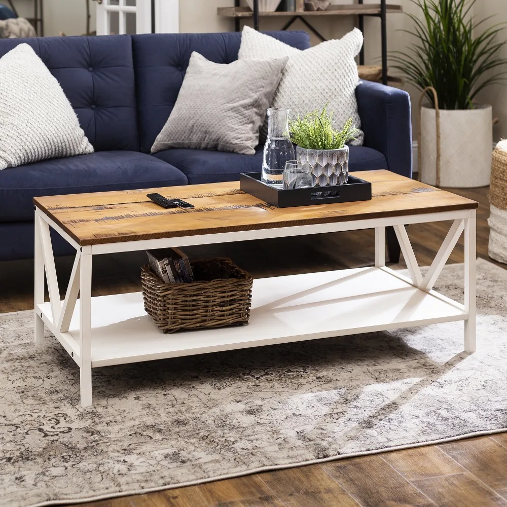 

Manor Park Farmhouse Distressed Coffee Table, Reclaimed Barnwood/White