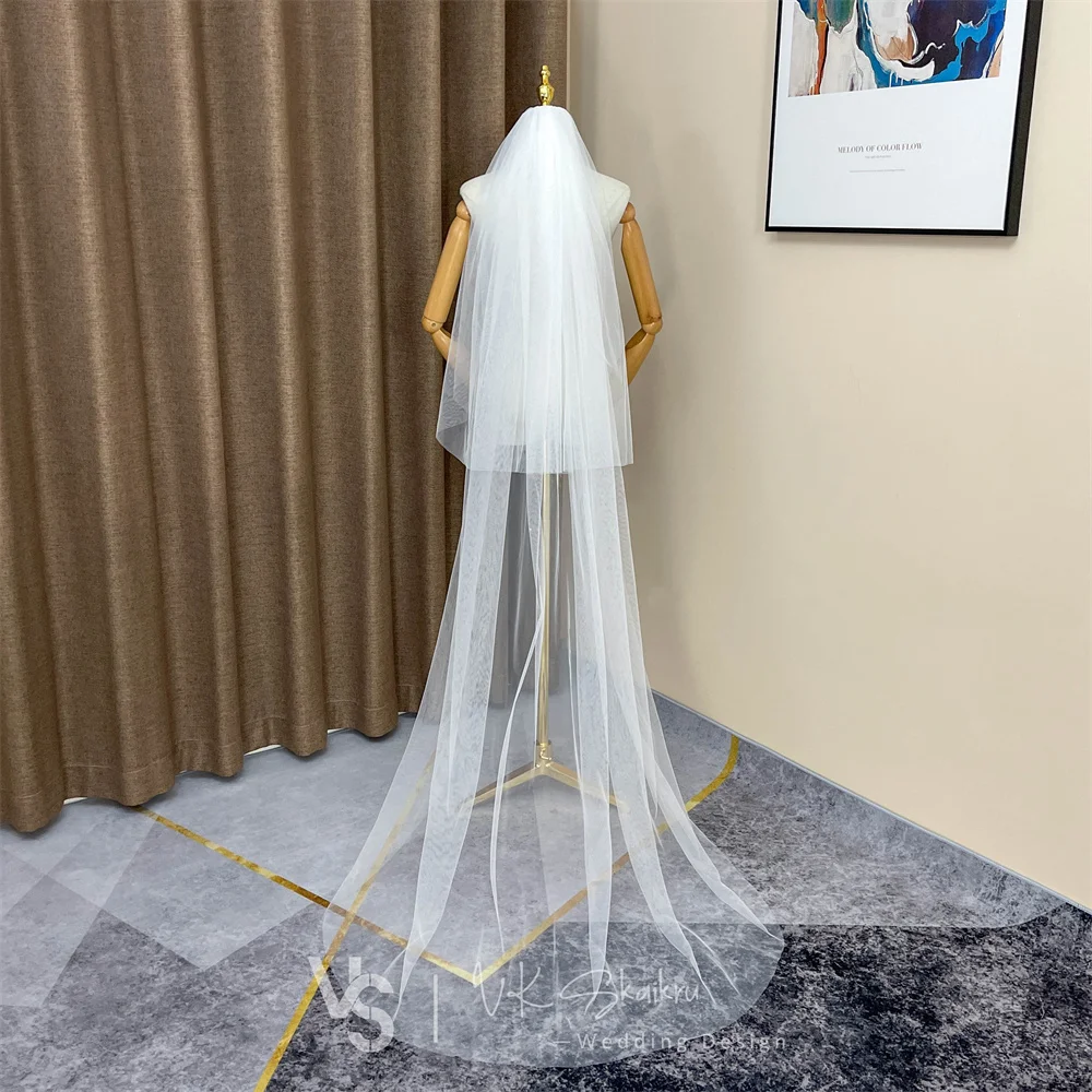 

VK SKAIKRU White/Ivory Wedding Veil With Comb Two Layer Short Floor Length Wedding Bridal Veil Cut Edge Wedding Veils for Brides