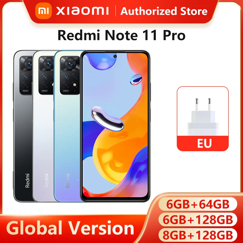 Смартфон Xiaomi Redmi Note 11 Pro 64 ГБ/128 ГБ Восьмиядерный процессор MTK Helio G96 120 МП Гц AMOLED 67 Вт