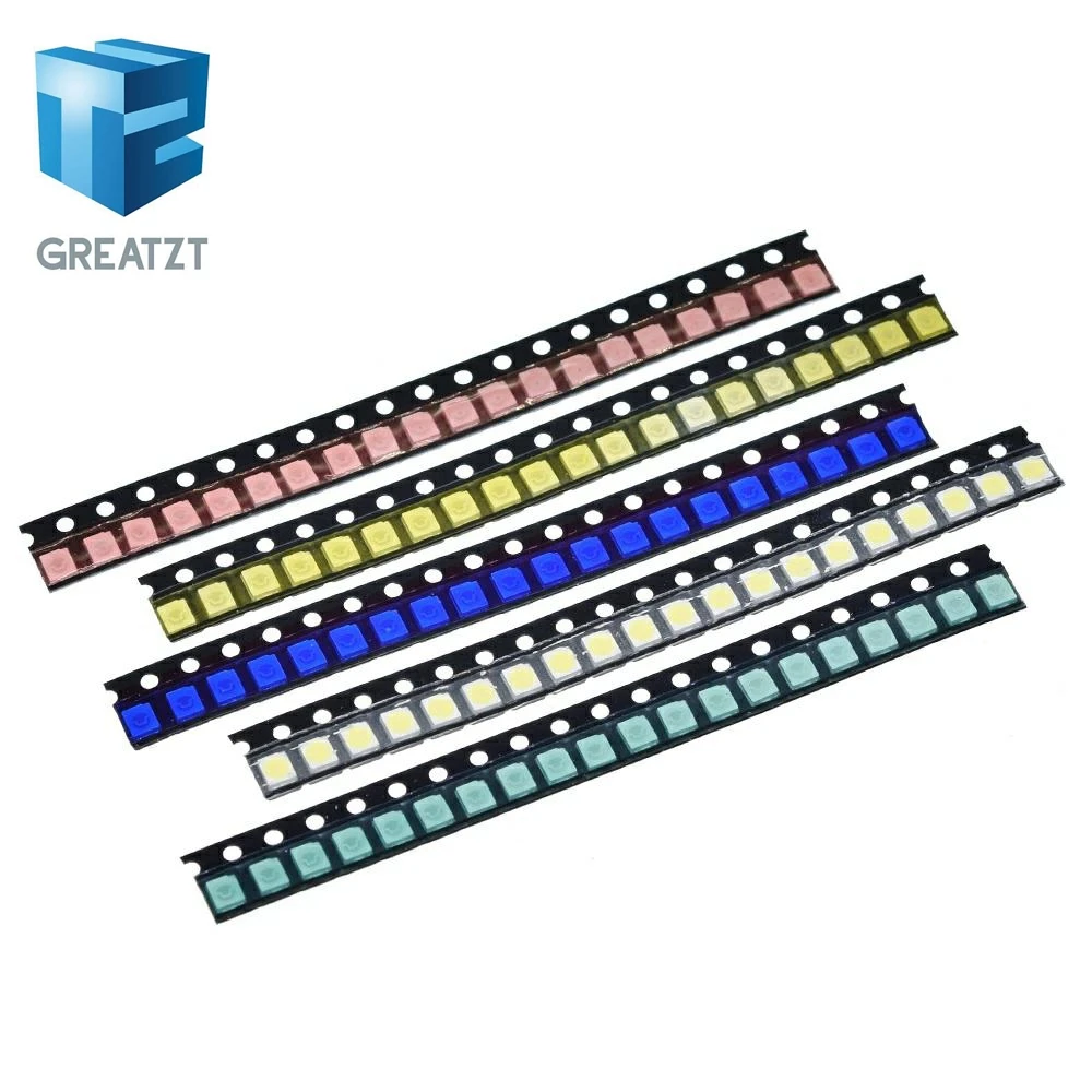 Фото GREATZT 100 шт./лот, 5 цветов, светодиоды SMD 1210, набор для самостоятельной сборки, ультраяркие красные/зеленые/синие/желтые/белые прозрачные светодиоды, комплект диодов №2