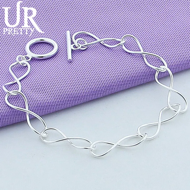 

URPRETTY 925 Sterling Silver Eight Number OT Chain Bracelet For Men Women Wedding Engagement Party Charm Jewelry