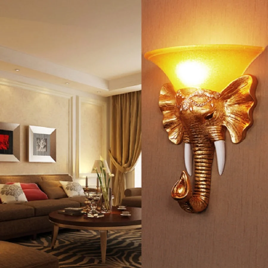

LukLoy Elephant Retro Wall Lamp For Living Room Elephant Decorative Lamp Shade Vintage Mascot Wall Sconce Aisle Stair Bar Light
