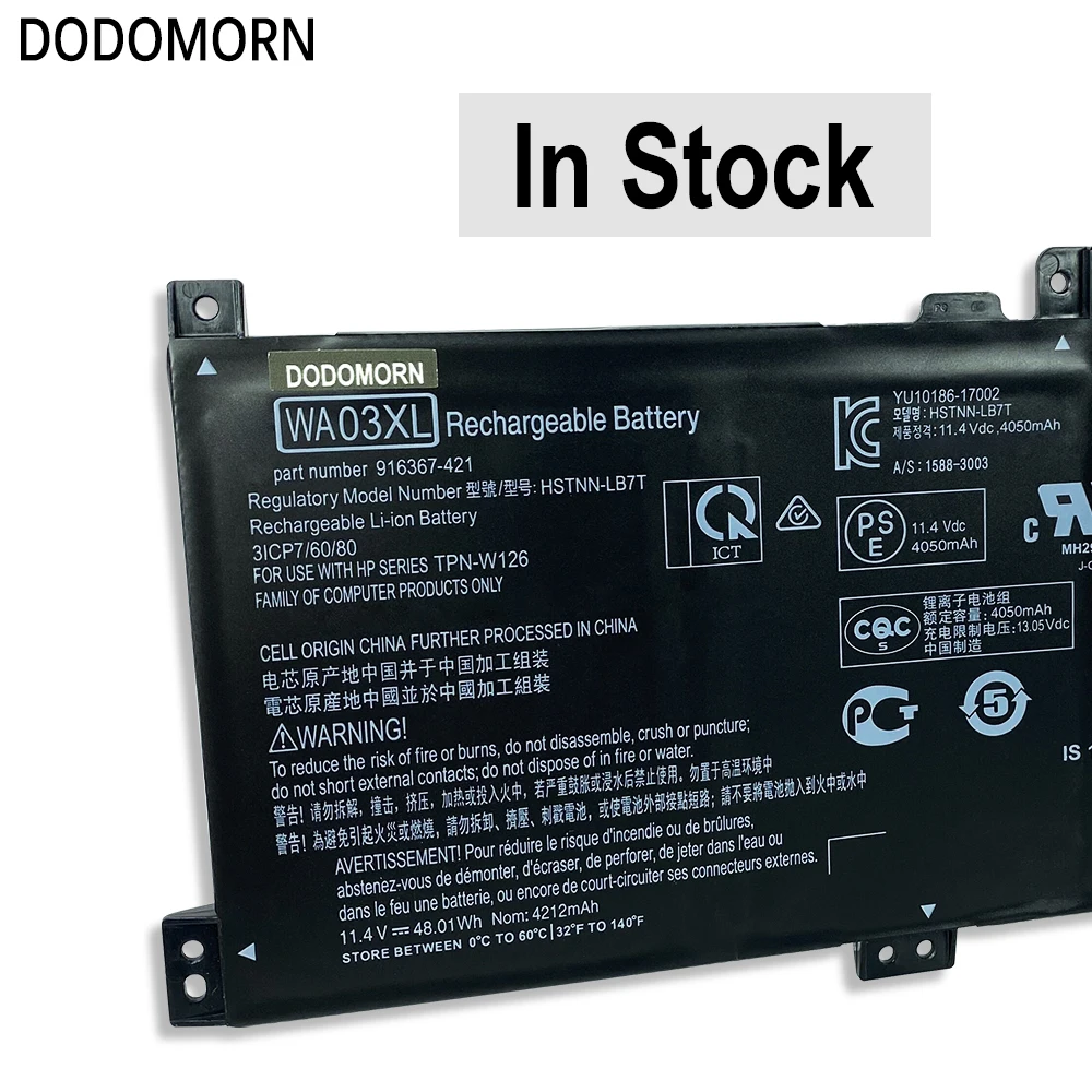 DODOMORN Аккумулятор для ноутбука WA03XL HP Pavilion X360 14-Ba 15-Bk 15-Br 15-br001TX 15-br005TX 15-br000 5-br020CA Series 48