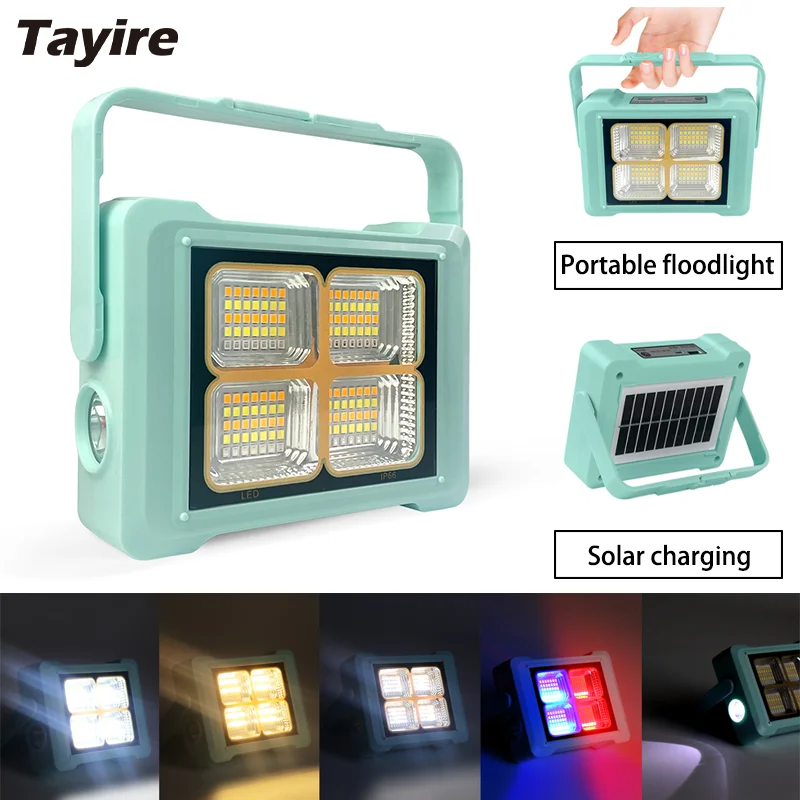 

LED Solar Flood Lights Rechargeable 140 LEDs Outdoor Portable LED Tent Lights Built-in Battery Floodlight Emergency Work Lamp