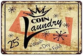 TNND Металлическая жестяная вывеска 8x12 дюймов Монета Стирка белья Сухая складка